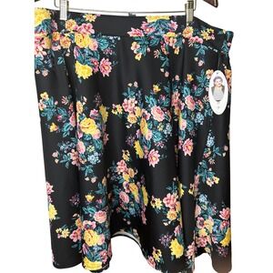 Ashley Nell Tipton Boutique Skirt 1X Black Floral Print Midi‎ Women NEW